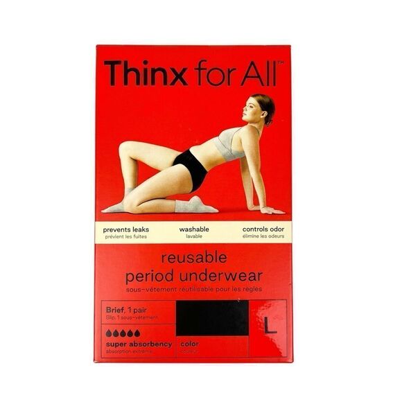Thinx For All Reusable Period‎ Underwear Super Absorbency Black Size Large - Picture 2 of 5